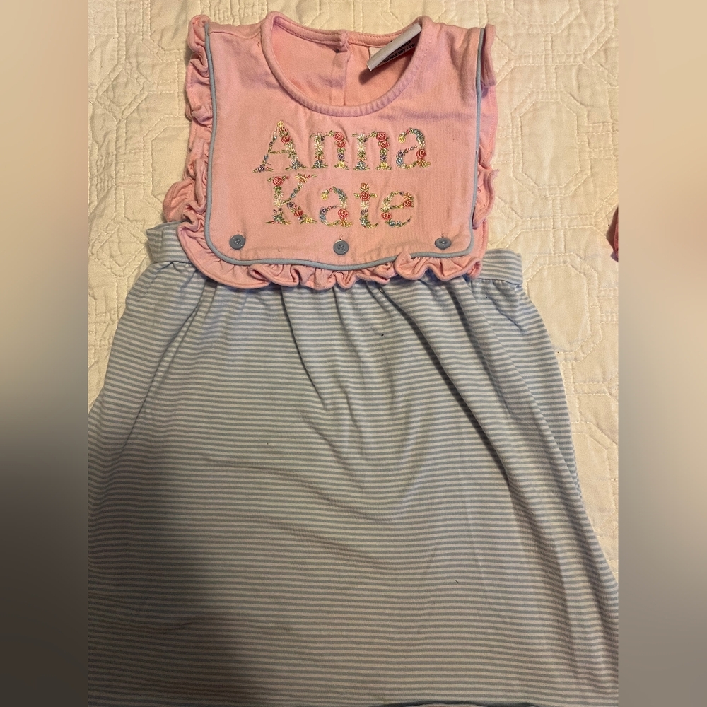 "Anna Kate" Pink Ruffled Girls' Dress With Pink Bib Size 2